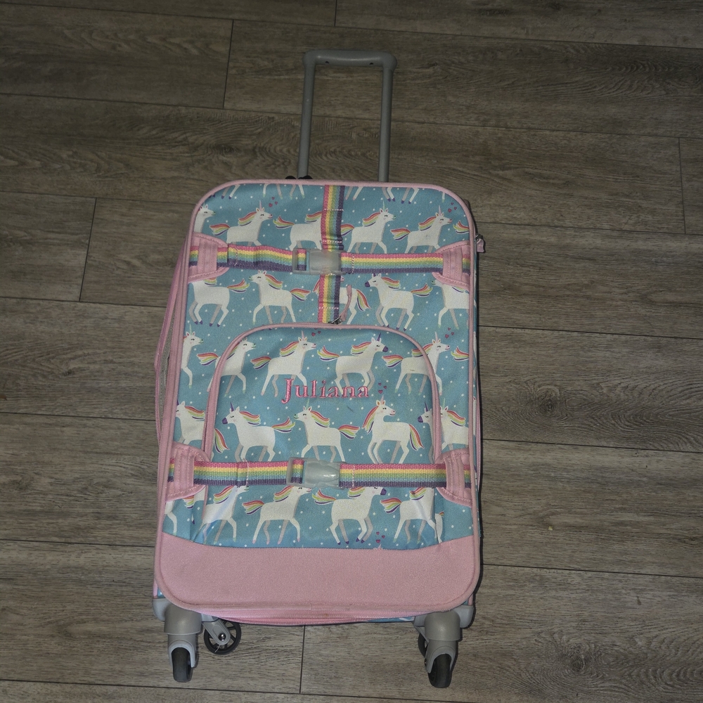 Pottery Barn Kids Unicorn Rolling Suitcase - Blue and Pink